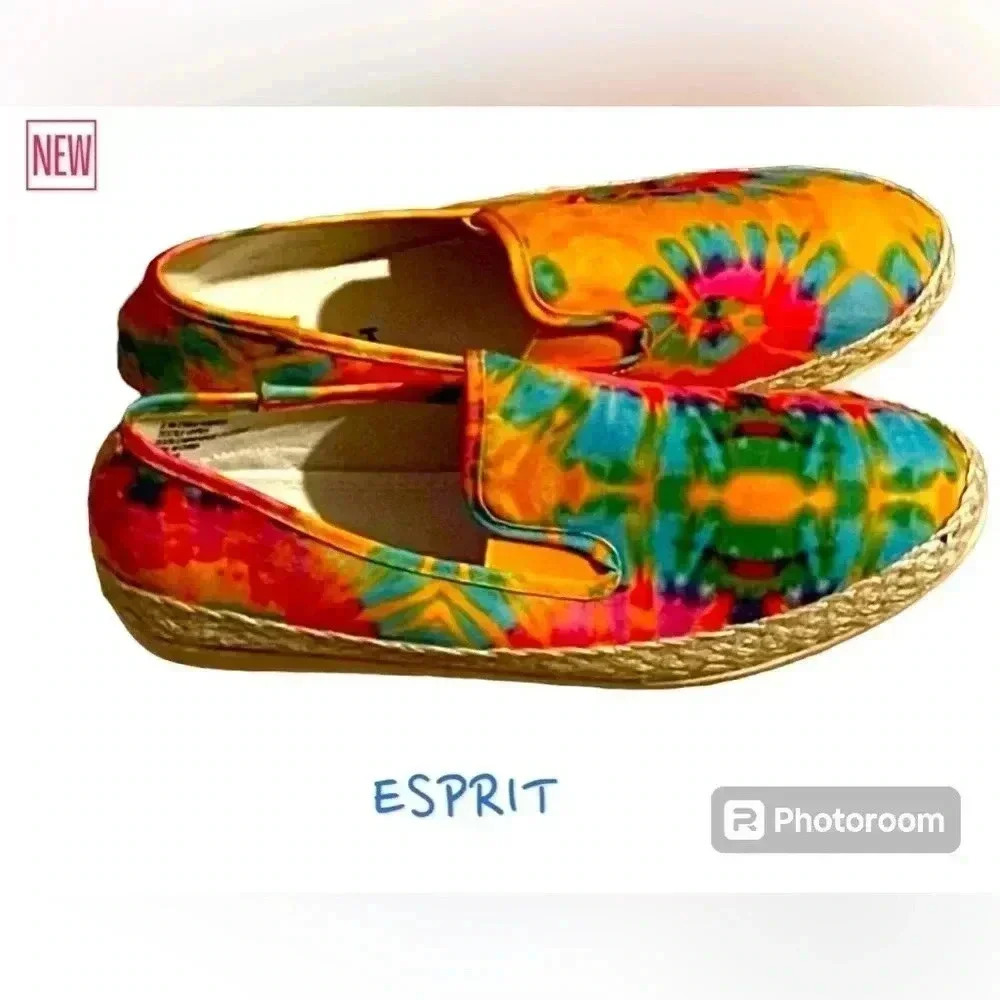 Esprit Women's Tie-Dye Slip-On Flats in Yellow, Blue, Pink, Green - Picture 2 of 6